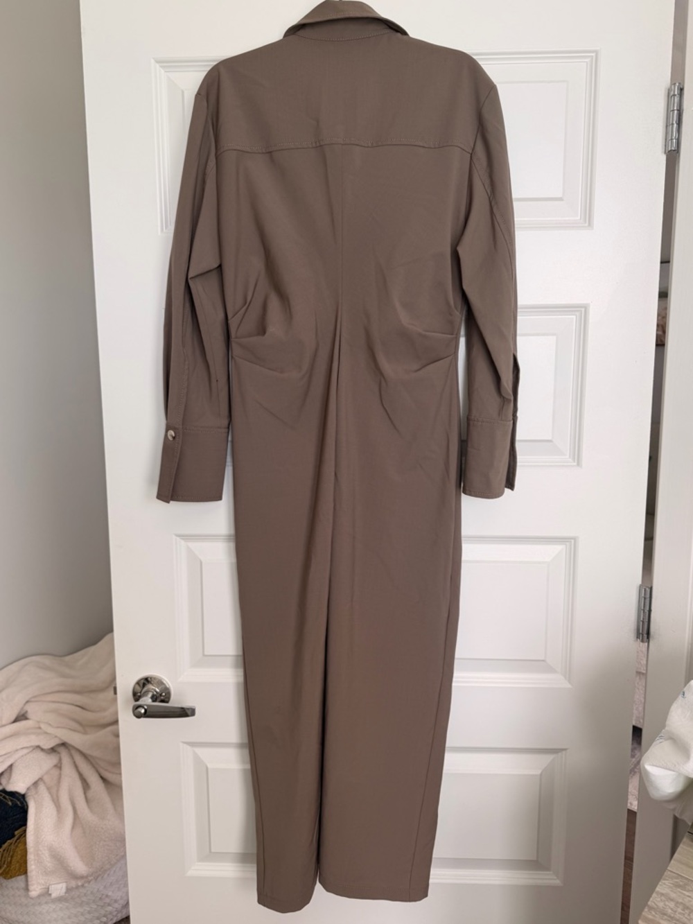 Zara Long Sleeve Twist-Front Dress - Taupe - Picture 3 of 4